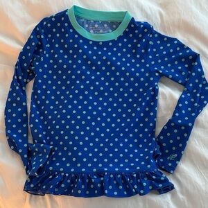 Coolibar Navy Polka Dot Ruffle Top